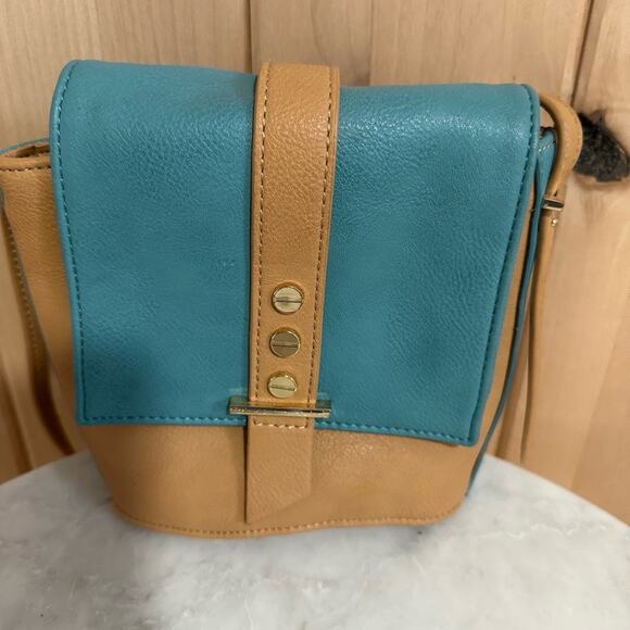 Big Budda | Small Crossbody Purse Blue and Tan - Picture 2 of 8